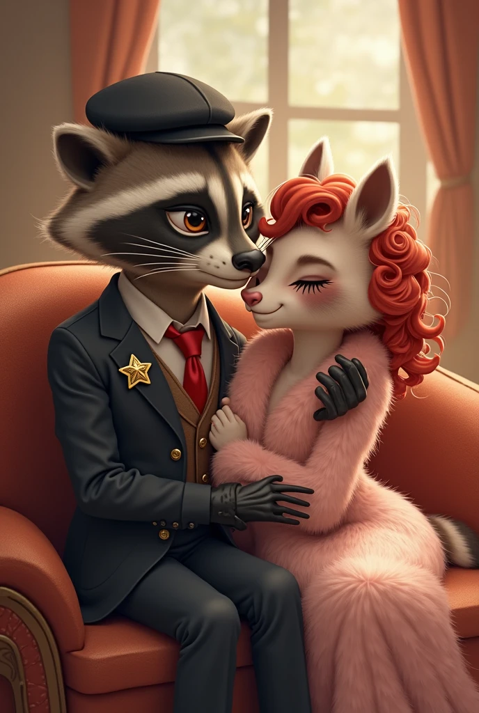 Renoir style , Hallucination, daydream , nightmare , Insane Dream , bokeh , erotica , realistic flasher mouse girl and realistic cat man , realistic nose , hotel lounge