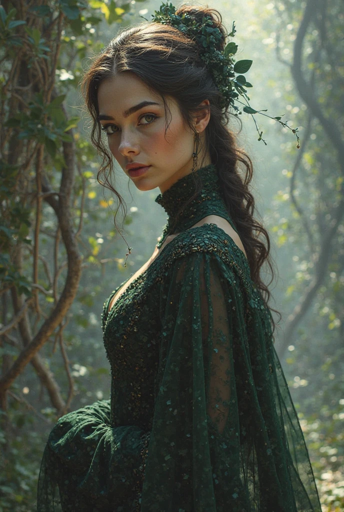 Make a princess with a scaly green dress and a half witch