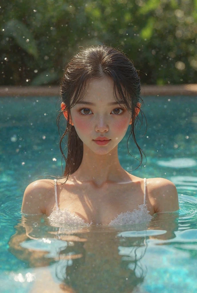 最high quality、high quality、Best image quality、8K、最High resolution、High resolution、最high quality、masterpiece、RAW Photos、whole body写真、Detailed and realistic human body、Detailed and realistic skin、Realistic face in every detail、Detailed and realistic eyes、Detailed and realistic lips、Detailed and realistic teeth、Detailed and realistic ears、Detailed and realistic hair、Realistic reproduction of every detail、((Beautiful Hands(thumb1、reference4))、Realistic feet down to the last detail、((Beautiful Japanese Girl))、(Japanese Model)、 ((18 year old beautiful girl))、(Black Hair)、(Random Hairstyles)、((whole body))、((Slim and perfect figure))、(Beautiful and firm breasts)、(whole body光沢肌、Fair skin)、((Girl in striped bikini))、((Girl trapped in a glass bottle))、((Highly transparent glass bottle(彼女のwhole bodyがすっぽりと入る大きなガラス瓶))、((Sit in a glass jar))、((A glass bottle with a girl inside is placed on the desk))