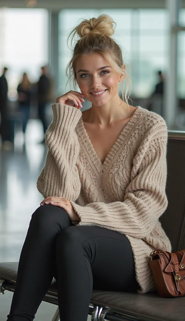 [professional::0.3][intricate:0.3:0.7][digital:0.7]-photography, photograph with a (simple plain solid color background:1.2) of 25-year-old-h3lm1r3-woman, blue-eyes, wearing a crew-neck-sweater, jeans, she is sitting in a chair , picture-perfect