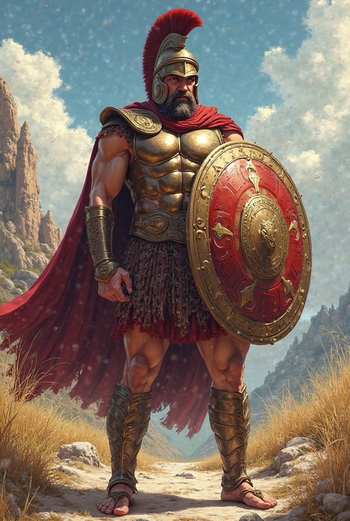 A Dorian tribal warrior from ancient Greece, Sword and shield, whole body, アニメ.