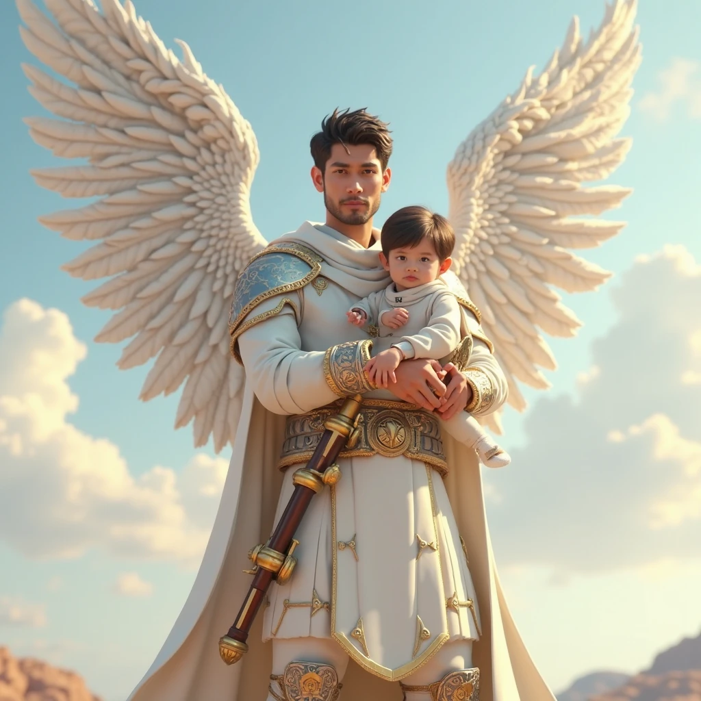 (Cinematic photo of a beautiful and (((GUARDIAN ANGEL warrior, , and Chil Jesu. Art by: JOAQUIN SOROLLA, THE GRECO, WILLIAM ADOLPHE BOUGUEREAU))) in full Colors. full body. Hello poster, Noah Bradley, Luis Royo, Tuomas Korpi, Neil Blevins, screen print, pastel colors, cinematic, elegant, intricate, 8k, trending on artstation, concept art, sharp focus, illustration, hyper), (Beautifully Color Graded), Unparalleled Quality,, Hard Surface Modeling), American Tonalist, Expression of Determination, (Iridescent), CANON-Eos-C300-ƒ4-15mm, Colorful, Surrealist Surprise), Infrared Unseen, (Impressionist Oil Art), Victorian Elegance, Elegant Perfectionism), Beautiful, Post-processing, Photographed by a Nikon Z7 II Camera