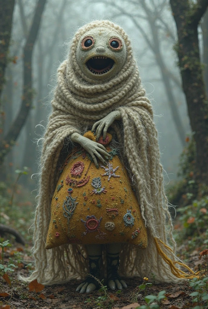 Wide angle, RAW photo, surreal image of an old Brazilian woman in green coat and pink wig in front of a colorful wall with fungi, inspired by Frieke Janssens, complex background, portrait of the mermaid queen, beautiful face, covered in fungi (highly detailed skin: 1.2), 8k uhd, dslr, soft lighting, high quality, film grain, photographed with a Canon EOS 5D camera