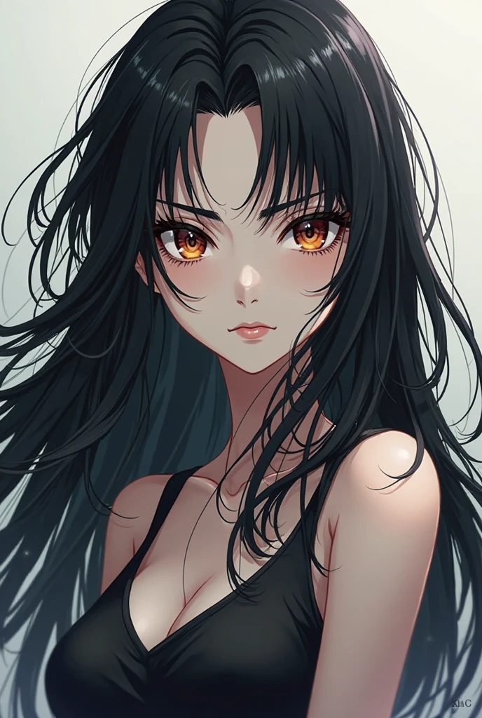 Anime girl long black hair fierce