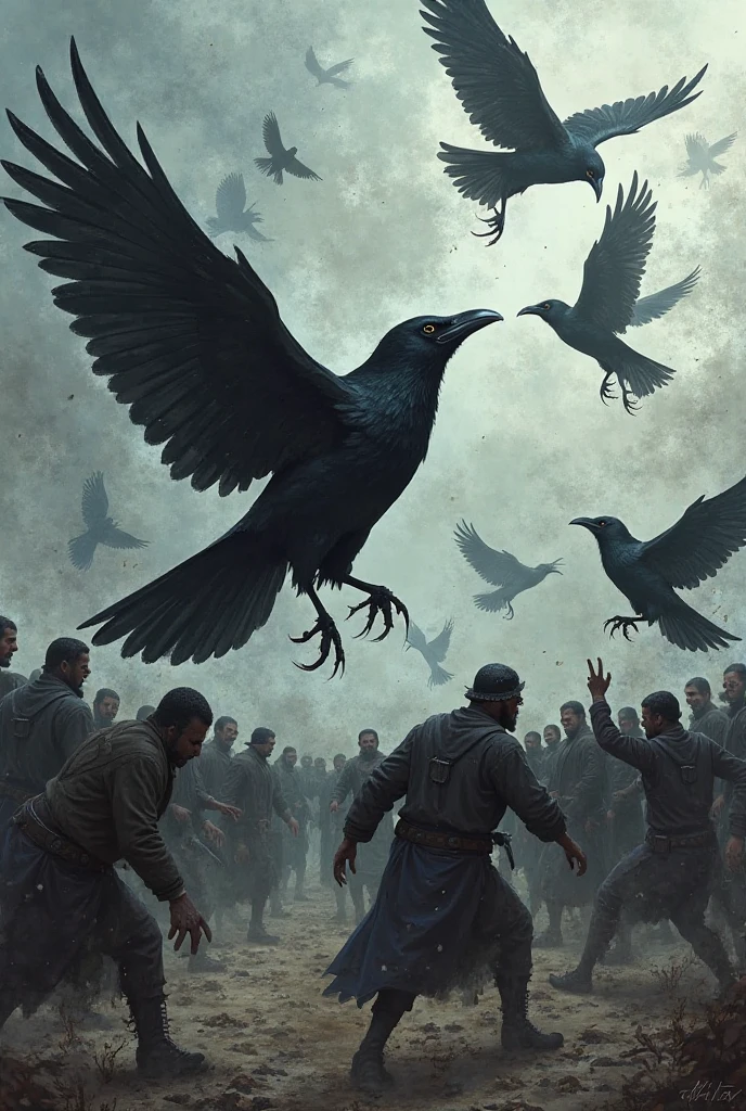 a giant black raven on a human skull, Battlefield after battle, hyper realism, Grusel aesthetics, Grusel, Tentacles protrude from the ground, st. Elmo's Lights, super detail, great picture quality, masterpiece, Winner of the illustration competition ((best quality)), ((masterpiece)), (Detailed), perfect face
