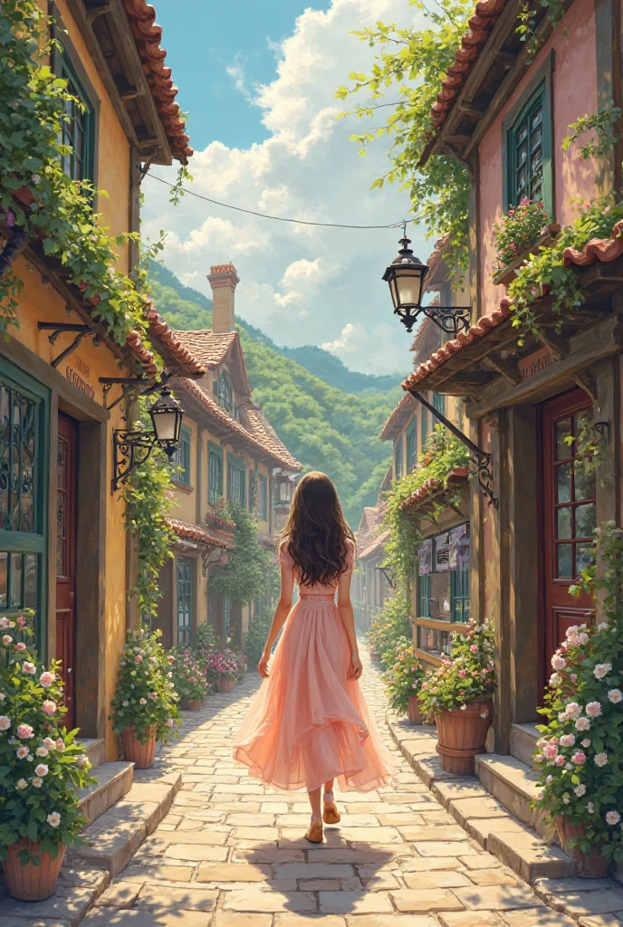 Draw a girl who is going to a store called Caravan