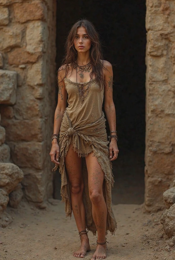 A cute woman (Kate Mara, age 25, dirty, scrapes and scratches, dressed in rags of a torn summer dress) is struggling with a horny tentacle beast as it pulls her clothes off and explores her, slimy cavern