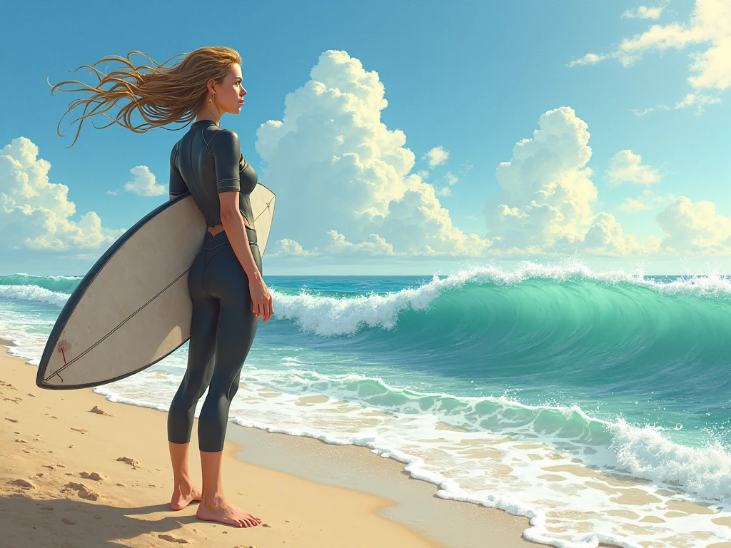 13 year old girl in wetsuit shown from behind