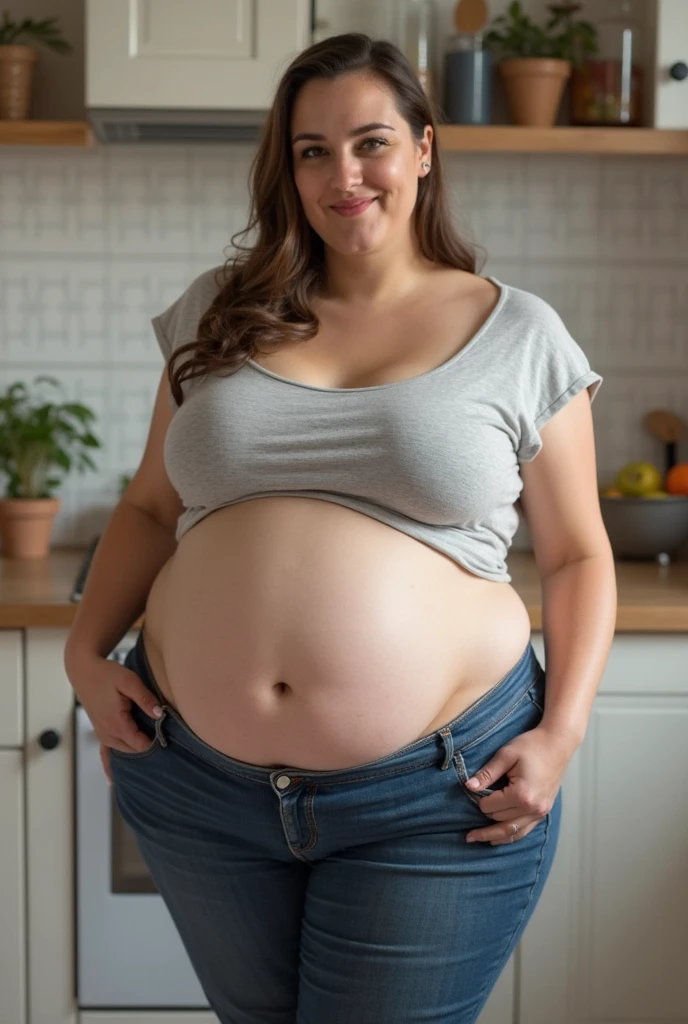 A pregnant woman caressing her belly