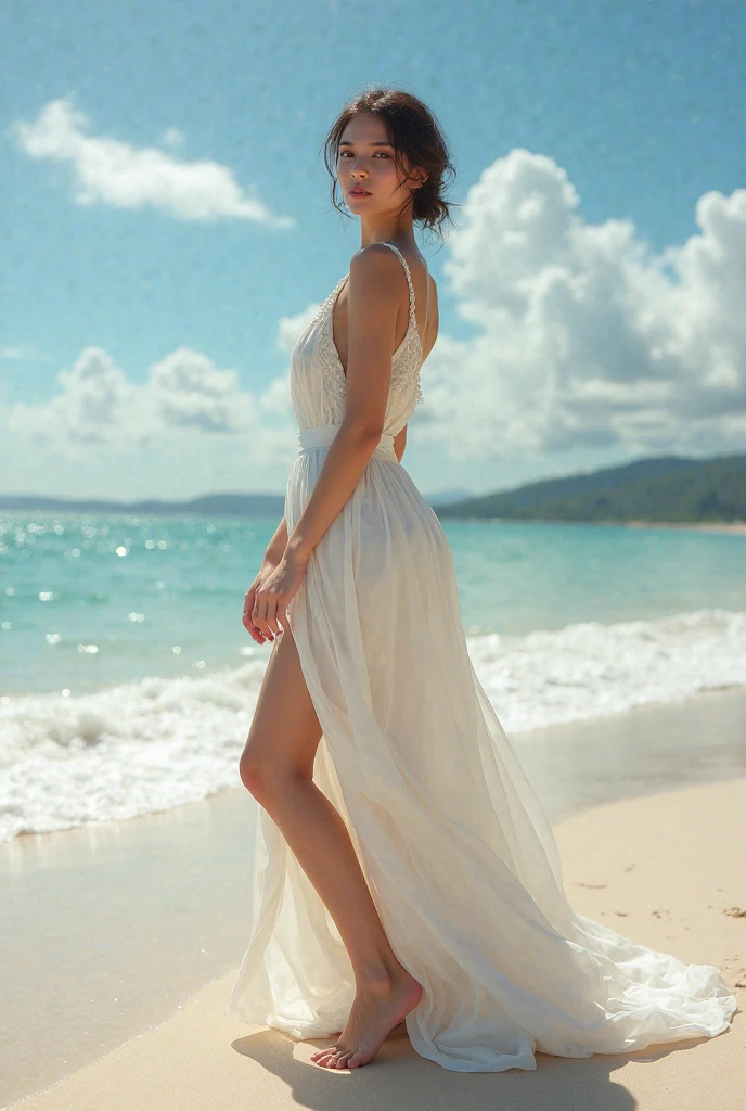 Jet-black, shoulder-length hair flows in loose waves, framing her face like a cascade of dark silk. With a toned and athletic body type, Jade exudes confidence and allure. https://image.cdn2.seaart.ai/2024-02-04/cmvqpide878c73ck5kjg/0d590f662fb17cb3aec5b451dbf89089c233cbe9_high.webp Image: JadeInElysium stands on a serene beach during the golden hour, wearing a flowing gown that captures the warm hues of the setting sun. The soft sand underfoot contrasts with the vibrant sky.Pose: Jade's pose is graceful, capturing the elegance of the moment. She holds the edge of her gown, letting it flow in the gentle breeze. The sun casts a warm glow, creating an enchanting silhouette.Attire: The gown is a harmonious blend of colors, resembling the colors of the sunset. The fabric shimmers subtly, enhancing the ethereal ambiance.