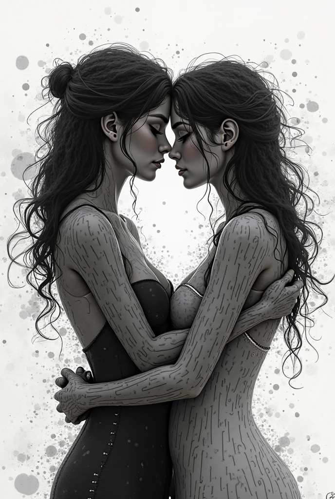 Feet, hannahowo, medium flat chest, wet, no clothes, pussy, touching her own chest, touching her own nipples, grey scale, colored feets and details