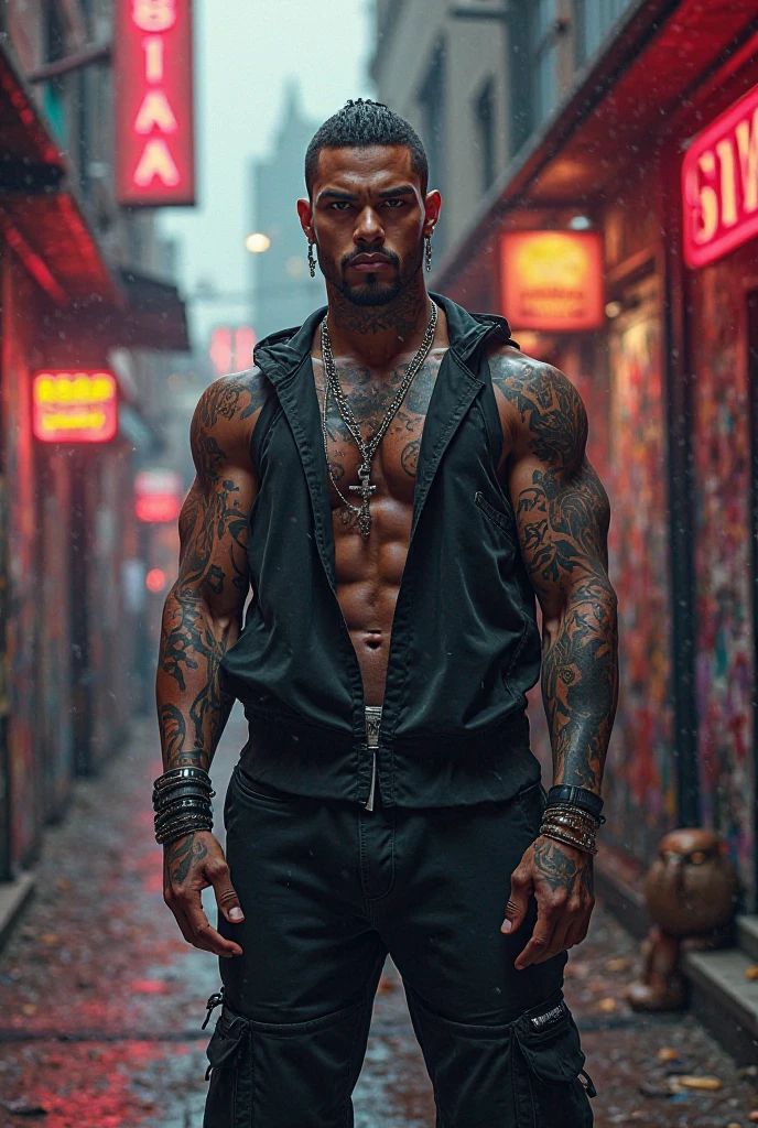 A group of extremely handsome, 15-year-old, muscular, tattooed, necklace-wearing, high-tailed young men, street scene, gangster style, romance, Hong Kong cinema, knives, ((guns)), ((spears)), clubs. Their eyes are filled with sadness and longing. The background is a trail of blood and violence. Cinematic lighting, high detail, 8k, artstation, conceptual art, dark fantasy. Photo taken with a Canon EOS R5 85mm f/11 camera, ((sharp)) mode of people and surroundings. Image quality ((8K)), ((realistic)), ((masterpiece)), ((sharpest and highest contrast)), ((excellent depth of field)), ((stereoscopic lighting)). ((angry, ferocious)), detailed pores, ((Direct facial lighting)), bright sunlight.