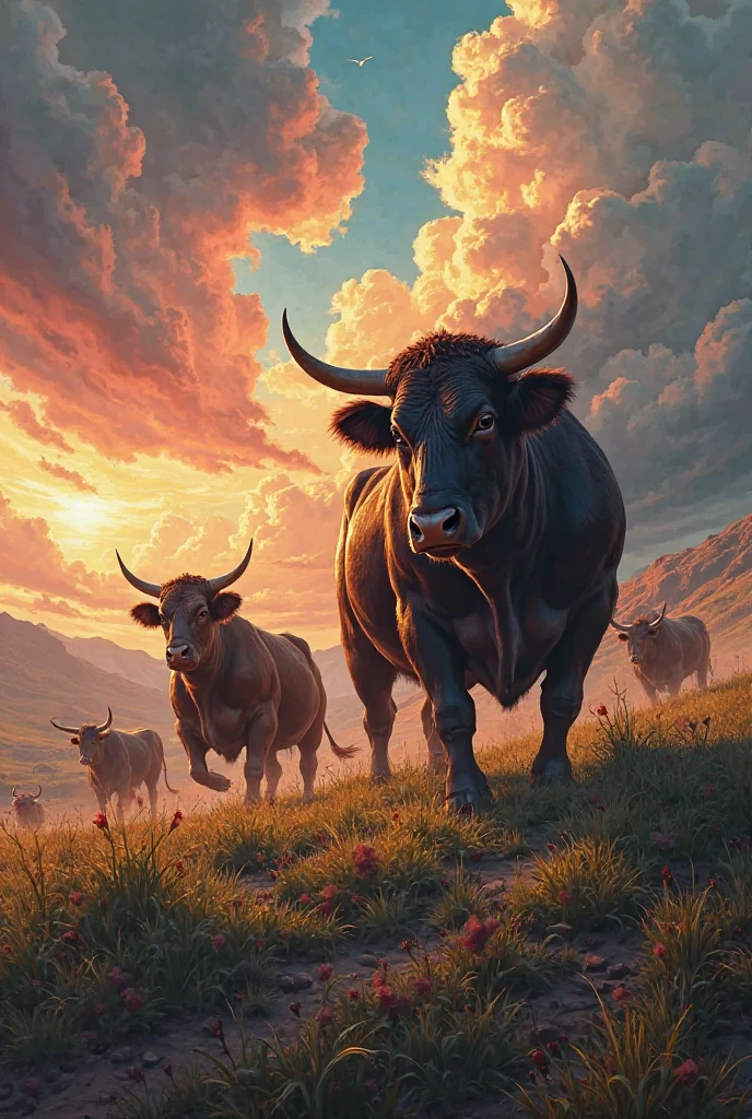 Bullish Spirit, National Style Painting, National Tide, White Background