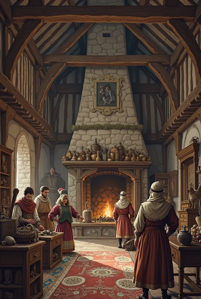 Make the background in a medieval house with great brown background 