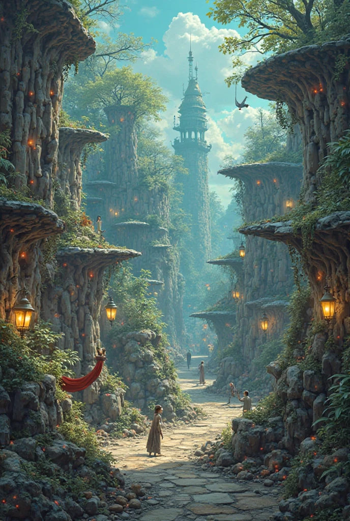 An underground city where there are bright yellow berries and villagers