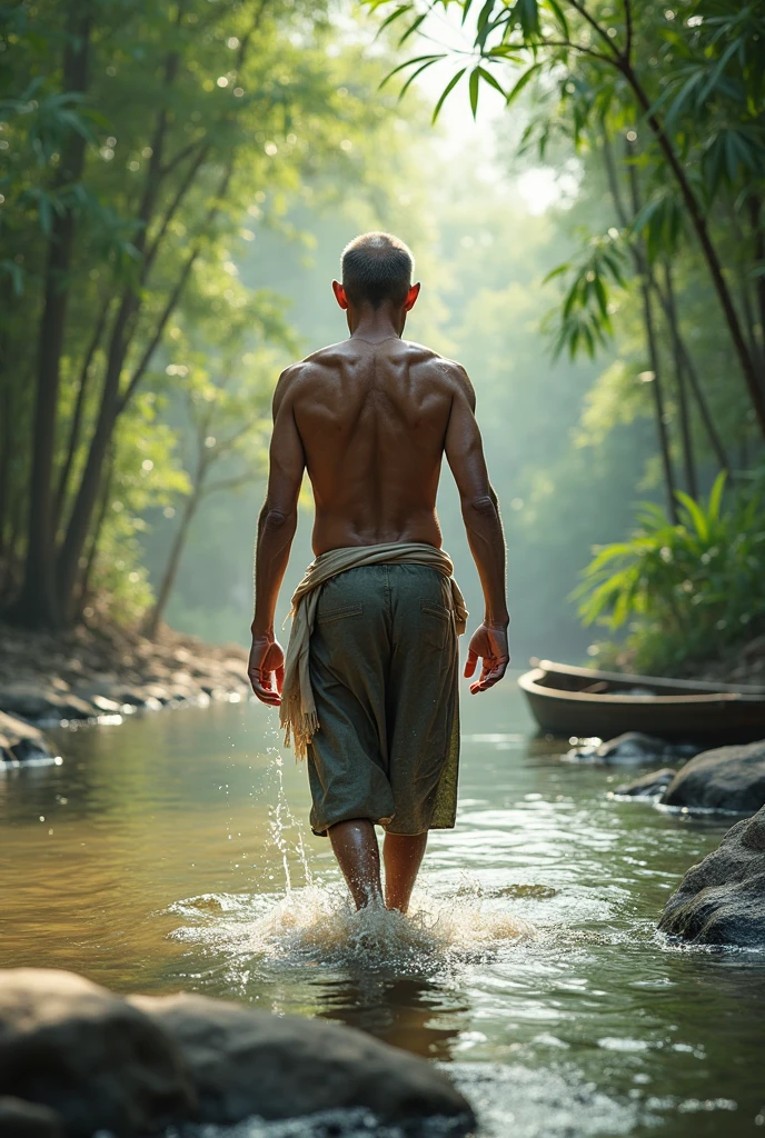 Cinematic realistic close-up on a movie scene, colores vibrantes, Altamente detallado, Presentado en Cinemascope, creating a temperamental atmosphere.
A hyper-realistic image of Narcissus standing by the forest lake, gazing adoringly at his reflection with a content smile.