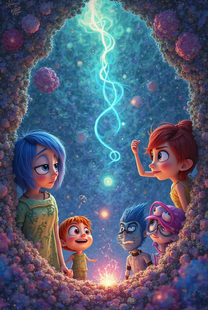 Create an image of each characters in Inside Out that taking a peek