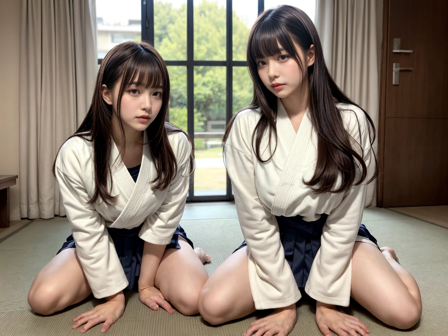 English style, (white blouse, high-waisted navy blue jumper skirt: 1.4).
The jumper skirt is pleated at the hem and embroidered.
The blouse has long cuffs and is decorated with lace embroidery.
(black hair in twin braids: 1.4),
sweaty, thick pubic hair, thick hair, lots of pubic hair,
embarrassed, watery eyes, eyes closed,open mouth, worried eyebrows,ass grab、
oral invitation、clothed sex、used condom、pussy juice、vulgarity、vaginal penis、intercourse with a man、(kneeling、doggystyle、top-down bottom-up:1.4)、spitroast、troubled eyebrows、anguish、water eye、orgasm、pubic hair、sweat,
love juices dripping down thighs,(facial、bukkake:1.3)、cum in pussy、cum on body、cum on breasts、excessive cum、pojecile cum、creampie、(man stands behind a woman, he grabs the waist of the woman in front of him with both hands, he inserts his penis into the woman's vagina:1.3),
steam、breath、heavy breathing、breathless、humid、trembling、public indecency、public indecency,undress、netorare、couple sitting、hug、looking at viewer、vulgarity、perspired、drooling、saliva trail、disgust, distress,reality、raw,
Sound effect in the background: "bang bang!"、
ultra-detailed, high resolution, extremely detailed CG, unity 8k wallpaper, official art, super detailed skin, perfect anatomy, cinematic lighting, beautiful detailed eyes, depth of field、(((anatomically correct))), ideal ratio body proportions、,Japanese Girl - SDXL,raw,reality、,hubggirl