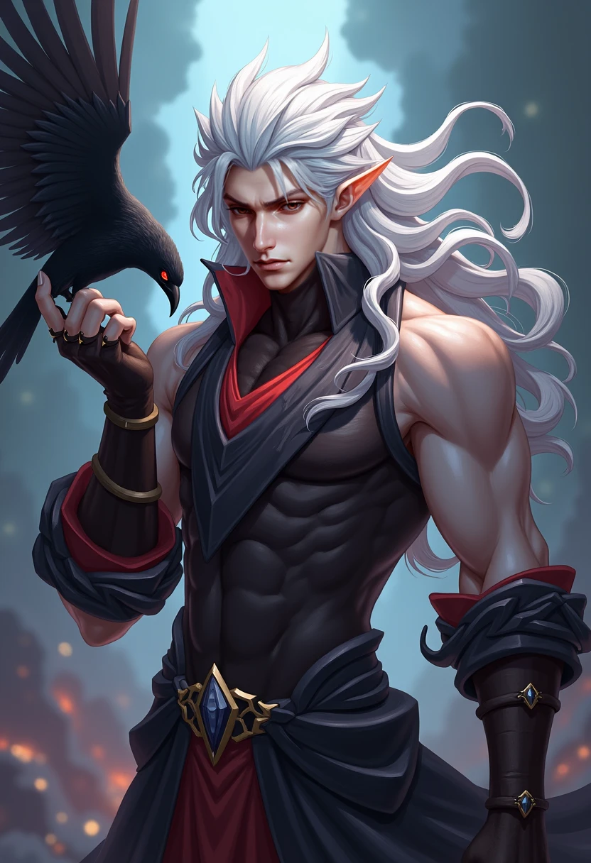Tiefling with red skin color, masculine, wizard outfit, medium horns