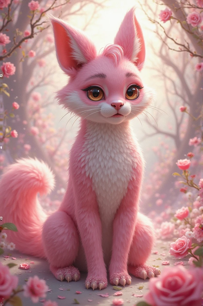 e6top150, striped cheeks, fluorescent pink body, furry female, body fur, anthro, solo, realistic, (best quality, masterpiece:1), detailed, tail, looking at viewer, smile, (gradient background:1.2),