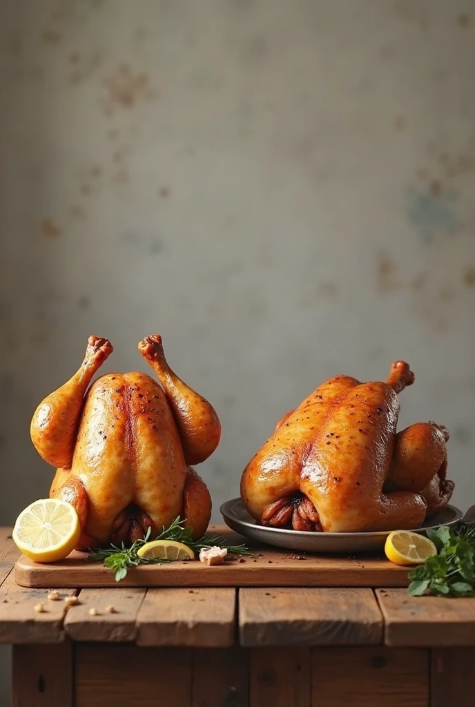 a woman pouring mustard on a roasted turkey on a platter, anthropomorphized chicken, super realistic food picture, which splits in half into wings, 🦩🪐🐞👩🏻🦳, very very surreal, an ultra realistic, very very realistic, very artistic pose, grilled chicken, tail raised, chicken, really realistic, very realistic