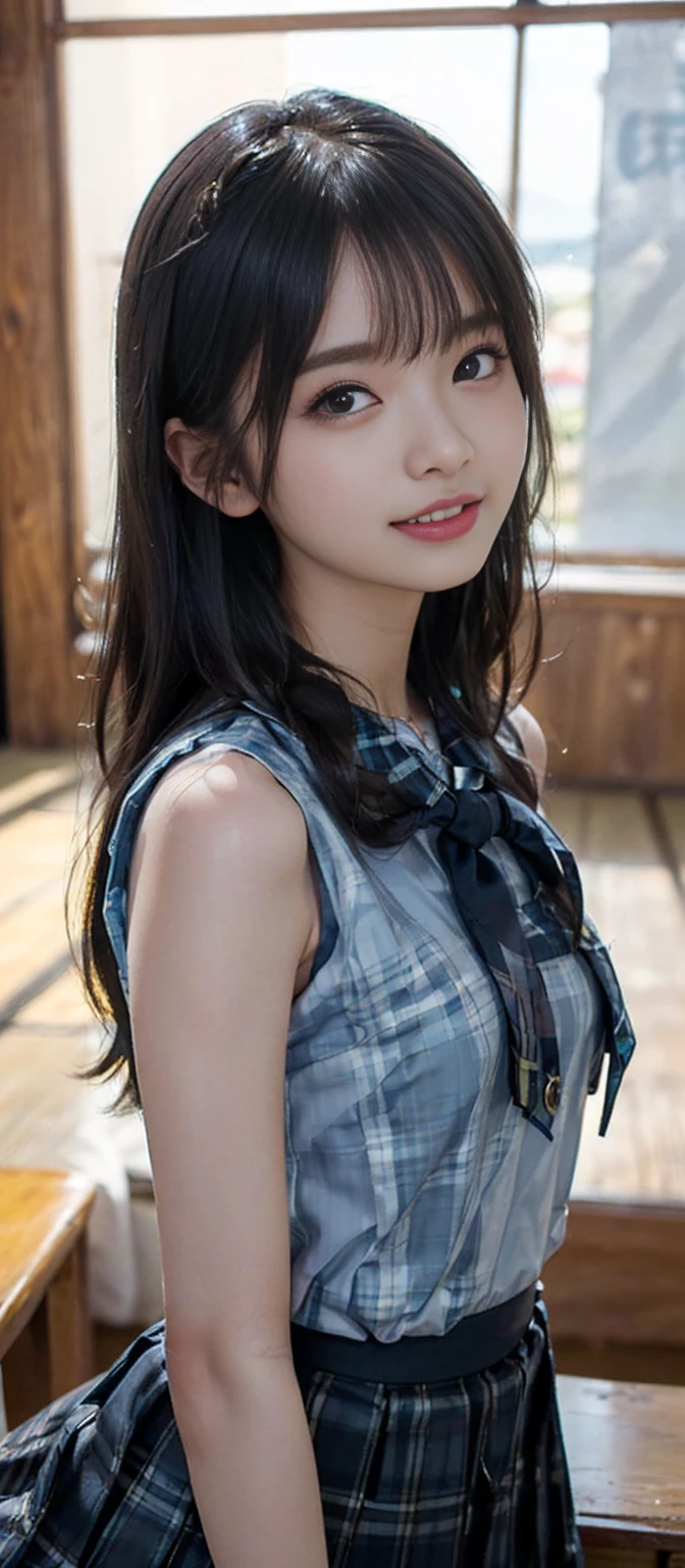 smile、night、Raw photo、(((ultimate beauty portrait)))、((glowing skin))、1 girl、15 year old beautiful girl from Prague、bright look、((brown hair))、(cleavage)、(plaid pleated skirt:1.5)、((Big eyes that shine like jewels))、open cardigan、open your clothes、pantyhose、Glossy and glossy skin、(medium hair)、(silky ponytail hair)、(standing)、(from below)、under the skirt、under the skirt、(from below下着の接写)、eyeliner、beautiful bangs、hair between eyes、((masterpiece、最high quality、super detailed、film light、intricate details、High resolution、very detailed))、detailed background、8KUHD、Digital single-lens reflex camera、soft light、high quality、film grain、Fujifilm XT3 、shallow depth of field、natural soft light、Kamimei、(big breasts:1.8、綺麗なcleavageが見える、Wear a random choker)