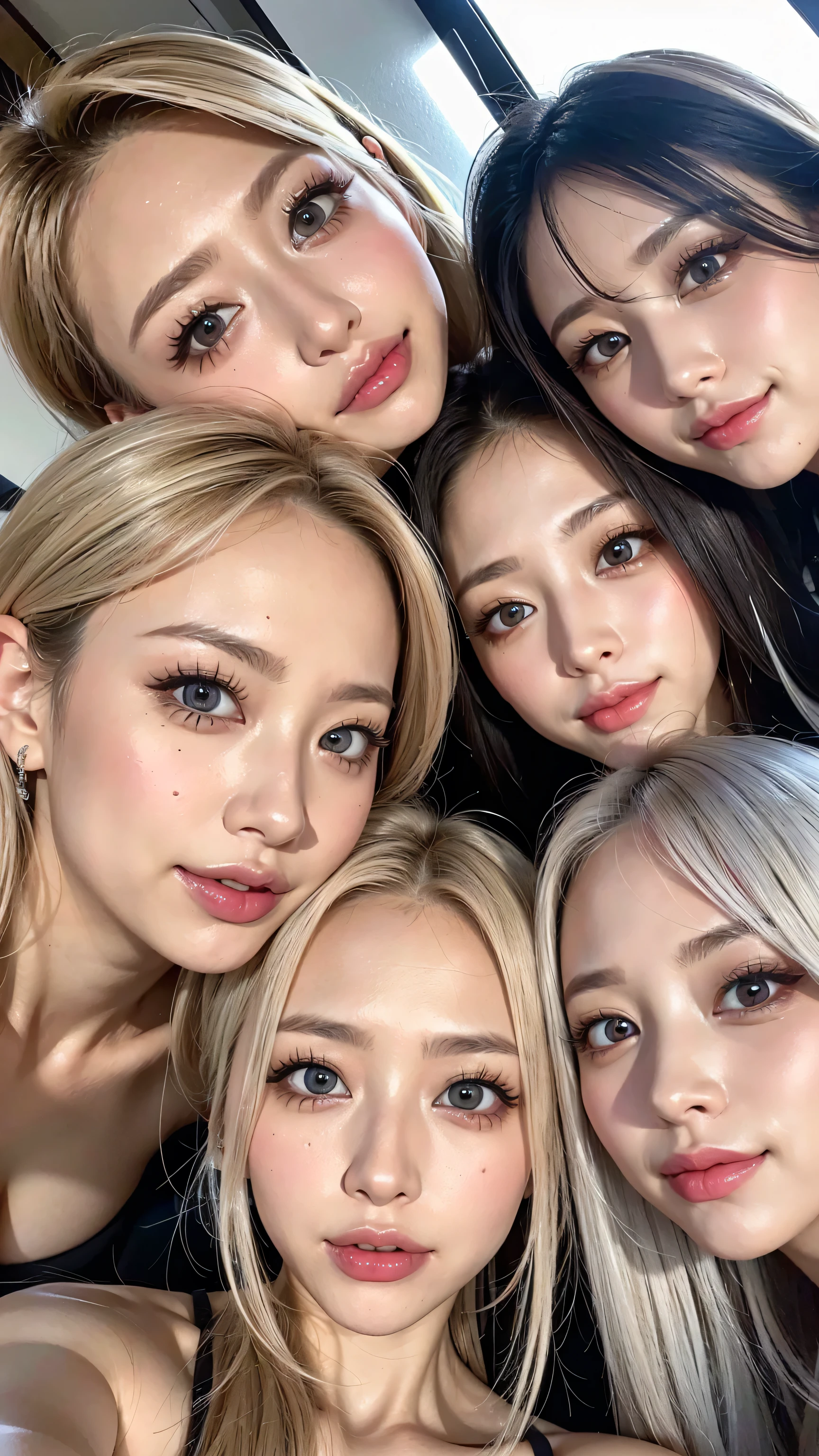8k,high definition、 ultra clear 、 eyes match 、is staring at me、 I'm watching a close-up。My Face 、 すべての eyes match、 click here、I want to get close to beautiful women nearby 、 big nipples , huge nipples,Look at me with a smile 、vision、 Beautiful platinum colored hair 、 pose 、 4 beautiful women look at our beautiful long legs from an angle 、 I'm watching in close-up、I want to make eye contact with everyone, my lips are sticking out