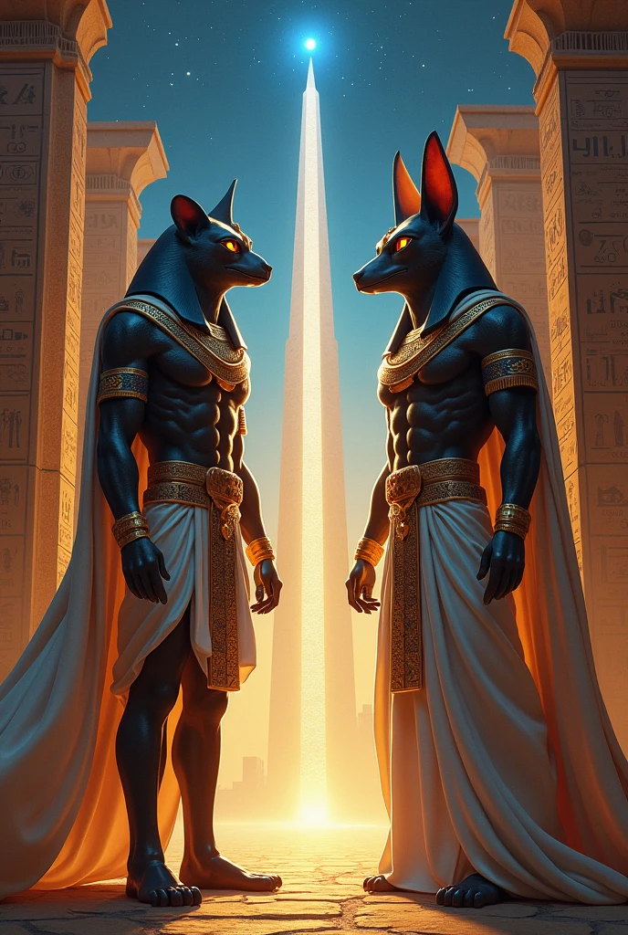 ((strong, high)), photorealistic, photo, masterpiece, realistic, realism, photorealism, high contrast, photorealistic digital art trend on Artstation 8k HD high definition detailed realistic, detailed, skin texture, hyper detailed, realistic skin texture, armor, best quality, ultra high resolution, (photorealistic: 1.4), high resolution, detailed, raw photo, sharp re, by lee jeffries Nikon D850 film stock photography 4 kodak camera portra 400 lens f1.6 colors rich hyper realistic Realistic texture Dramatic lighting UnrealEngine trending in Artstation Cinestill 800, a powerful depiction of Anubis, the Egyptian god with the head of a jackal. He is standing in a funeral hall, before a majestic gateway to the afterlife. Anubis is depicted with his human body dressed in ceremonial garb adorned with ancient Egyptian symbols. His jackal's head is imposing, with piercing eyes and a solemn expression. In his hands he holds a golden scale, where the heart of a deceased is carefully placed to be weighed against the penalty of justice. The soft light of torches illuminates the hall, while sacred hieroglyphics adorn the walls. In the background, spirits eagerly await the outcome of the trial. Convey Anubis' aura of mystery and power, highlighting his position as guide and protector of the dead