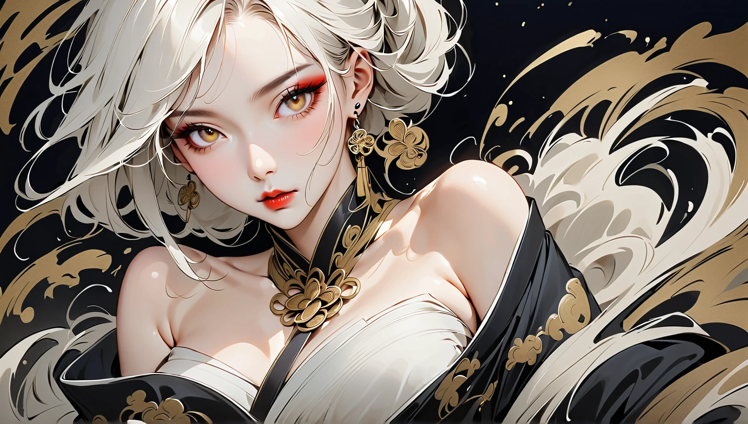(8k, RAW photo, photorealistic: 1.25), (lip gloss, eyelashes, glossy face, glossy skin, top quality, ultra high resolution, depth of field, chromatic aberration, caustics, wide lighting, natural shading, kpop idol) gentle and goddess-like happiness,,, mans, staring at the viewer with the whole body, chinese clothing, chinese accessories, chinese zodiac sign, chinese monkey, empress