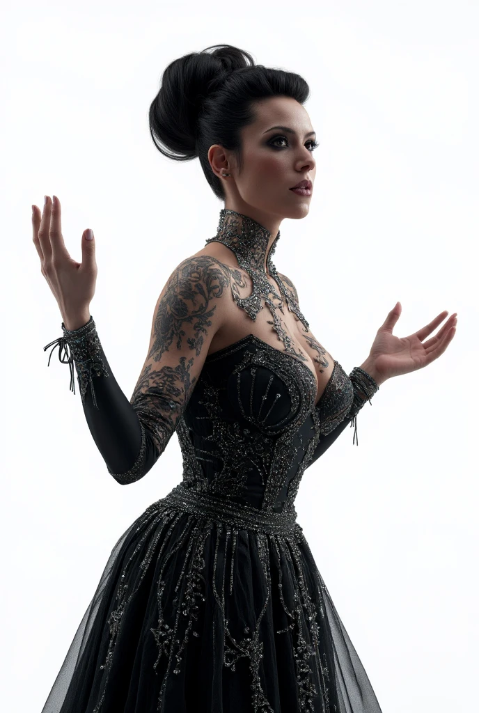 The drag queen wears a gorgeous black fishtail dress