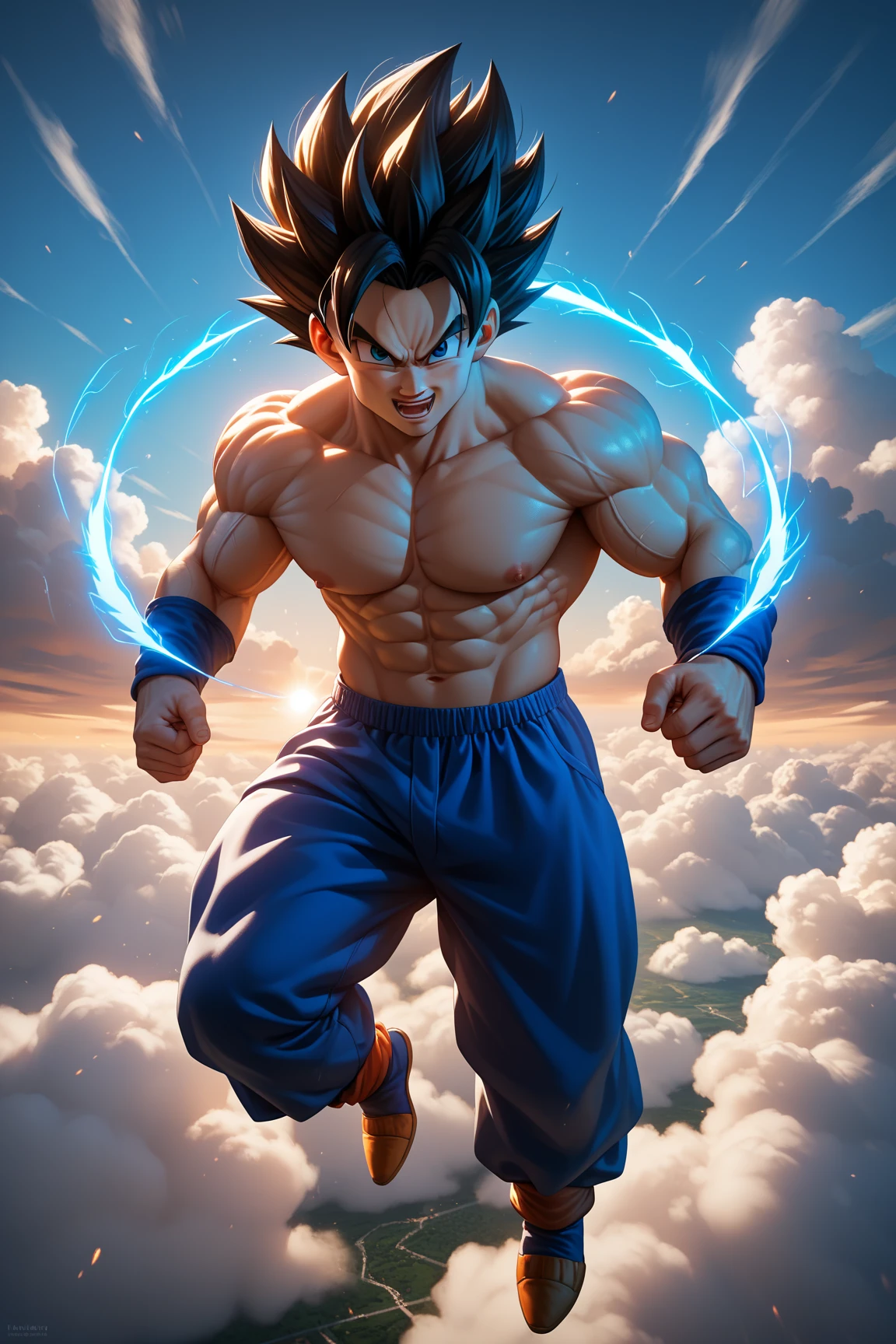 vegeta, torn armor, energy beam hands, cinematic, strong shadows