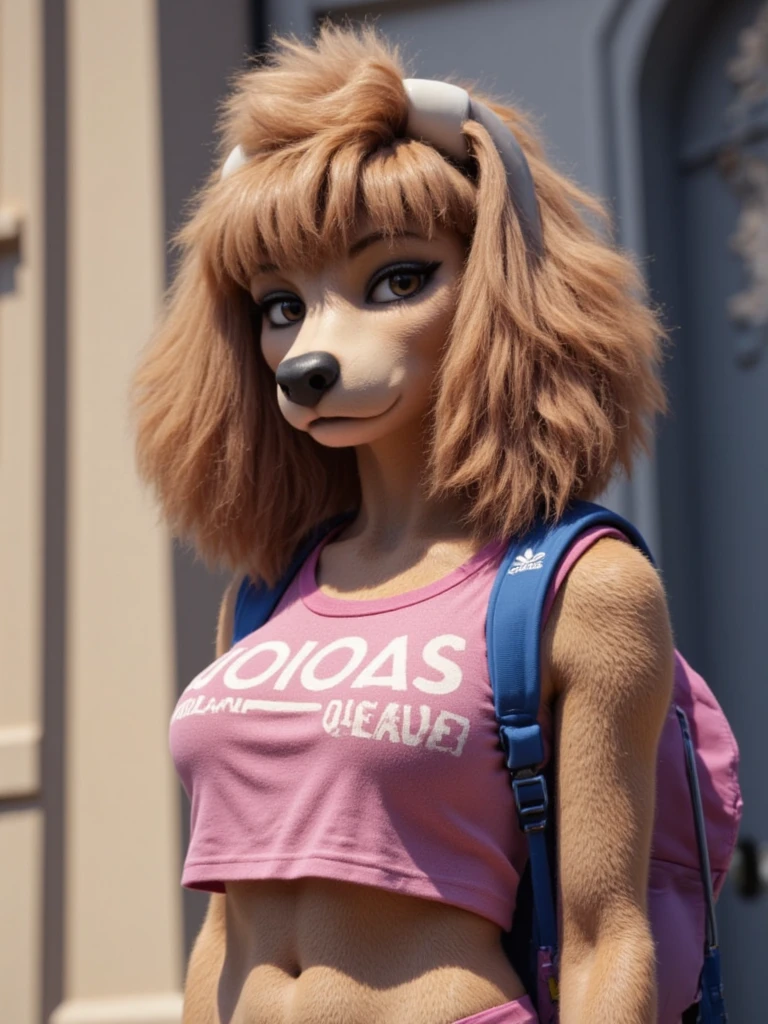 (4k photograph) of a busty sexy cow woman wearing an adidas tracksuit, (cow face), cow snout, (woman's eyes), (woman's eyebrows), (mascara), sexy anthro cow woman, (beautiful woman's eyes), (wearing an adidas tracksuit), she's standing on a sunny day, (sexy gorgeous feminine face), fuzzy texture, voluptuous body, cow ears, close up, (expressive woman's face), fuzzy skin, long brown hair, (hazel eyes), covered in fur, frowning, droopy natural breasts, (upset face), (photorealistic), highly detailed, detailed texture