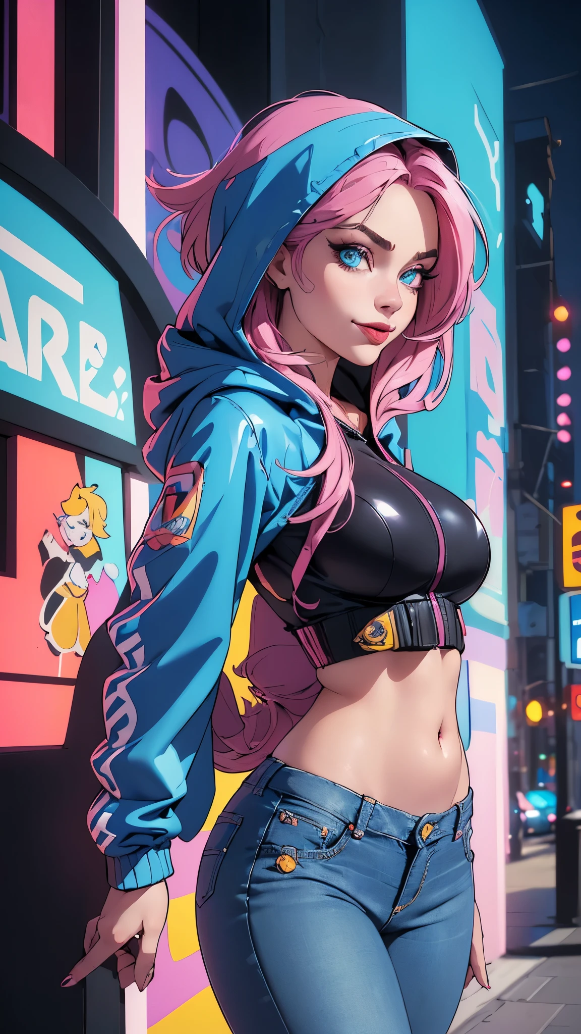 a woman with blue hair, blue eyes and an eyebrow, looking straight, in the style of synthwave, romantic illustrations, martin ansin, light red and light pink, 8k resolution, close up, gary baseman --ar 2:3