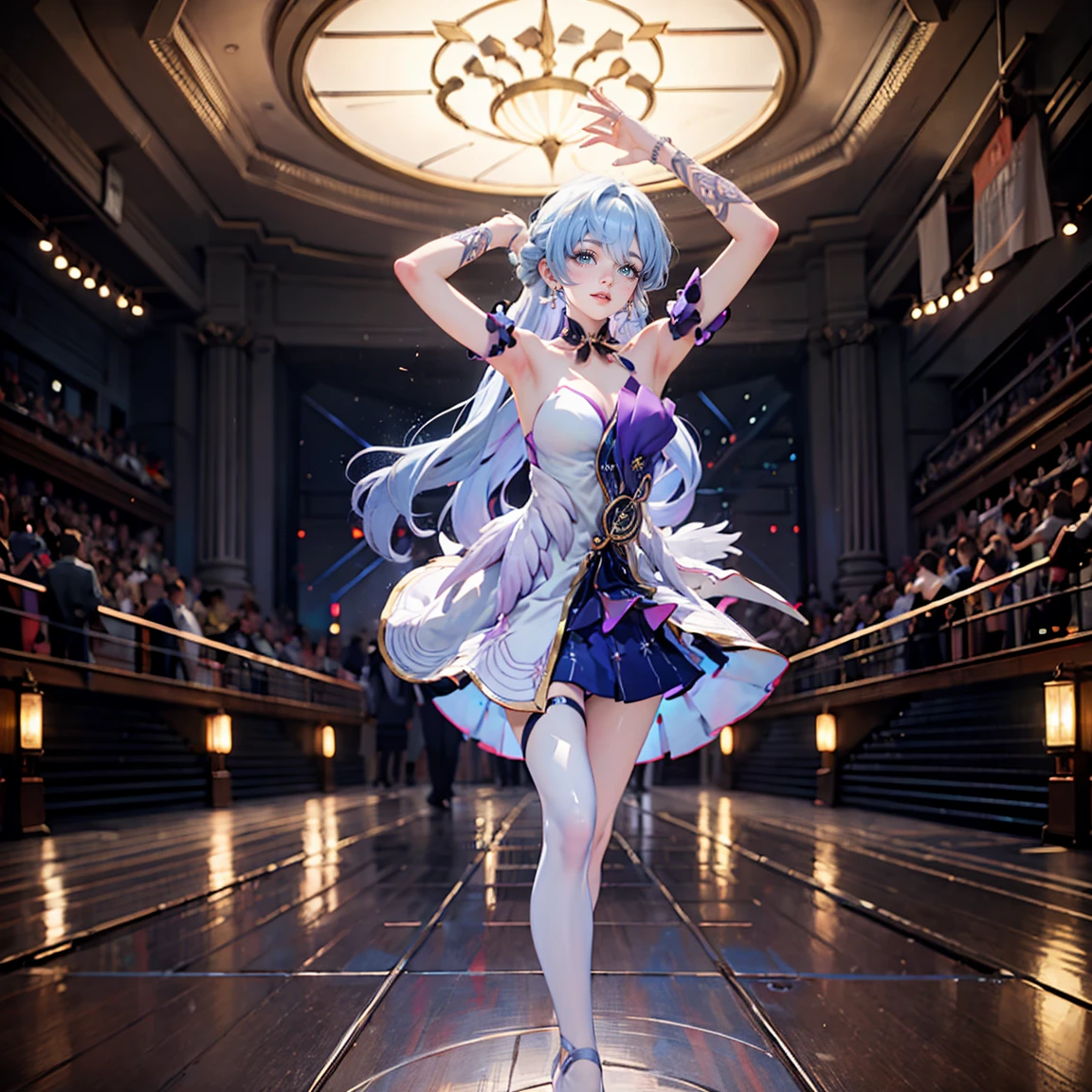 (masterpiece, best quality:1.3), (from below:1.3), Yagokoro Eirin, Touhou Series, perfect face, expressive eyes, 1woman, looking at viewer, 38 years old, gorgeous body, big breast, beautiful, anime, lora,1woman, silver hair, braid hair, nurse cap, red and blue clothes, long skirt, (evil look:1.5), (cinematic lighting, realistic, dream-like, enchanting atmosphere:1.5), (photo of a woman in her dark and mysterious environment:1.3), (the woman surrounded by an aura of mystery and intrigue:1.3), (in the middle of a massive modern library in the style of Tianjin Library:1.3), (candles flickering, casting dancing shadows around the room:1.3), (the dim lighting adding to the ambiance of secrecy and mysticism:1.3), (a crystal ball nearby, adding to the mystical setting:1.3), (symbols of astrology and esoteric knowledge decorating the room:1.3), (a hint of incense in the air, adding to the sensory experience:1.3),