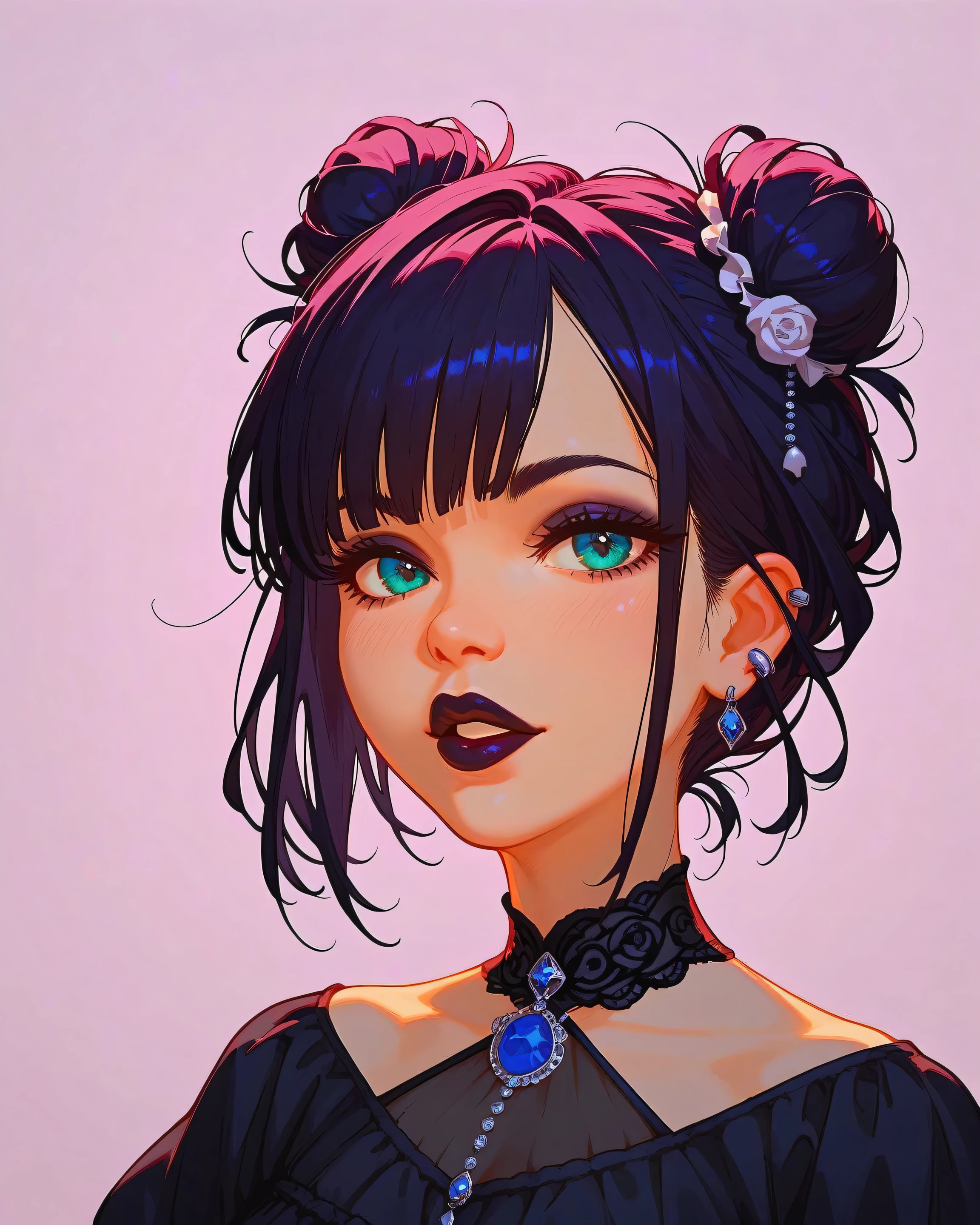 (gothic women), 21 years old, fall on my face, Best quality, score_9, score_8_up, score_7_up, textured skin 1.8, hair in a messy bun