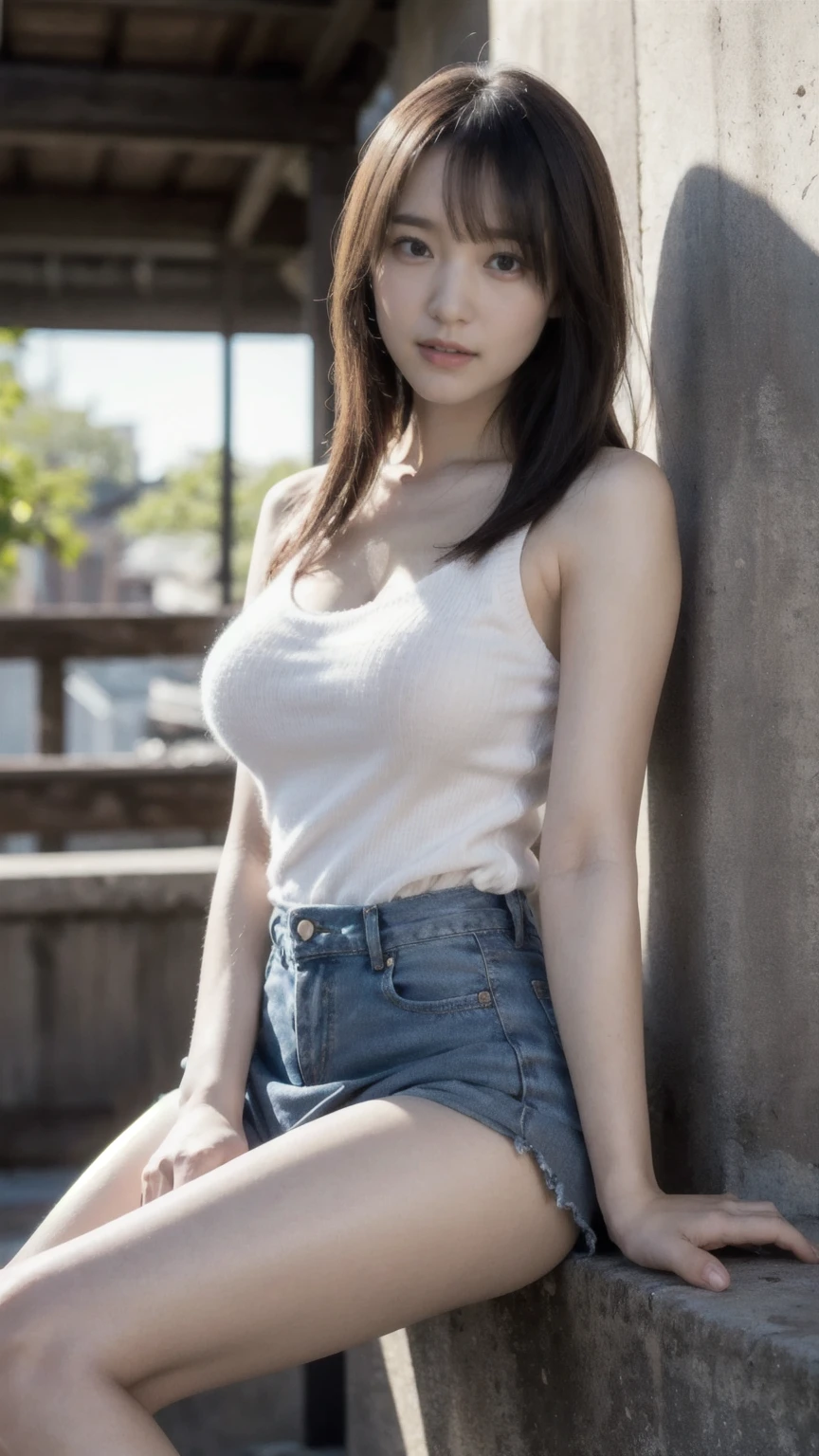 Top image quality、Raw photography、超A high resolution、18-year-old Korean、Glasses beauty、Colossal tits:1.5、cleavage of the breast:1.4、Healthy complexion、shiny white skin、(short cut hair)、((Light brown silver hair))、Beautiful eyes with random colors、very thin lips、beautiful eyes finely detailed、elongated eyes、pale pink blush、long eyeslashes、Beautiful double eyelids、eyeshadows、耳Nipple Ring、(Fashionable glasses、White tight camisole、denim short pants、lowrise、Beautiful legs、Attractive thighs、Changing clothes)、street snap、(slightly thicker legs、Shot with emphasis on the legs、standingn、Photograph the whole body、Photograph the entire leg)
