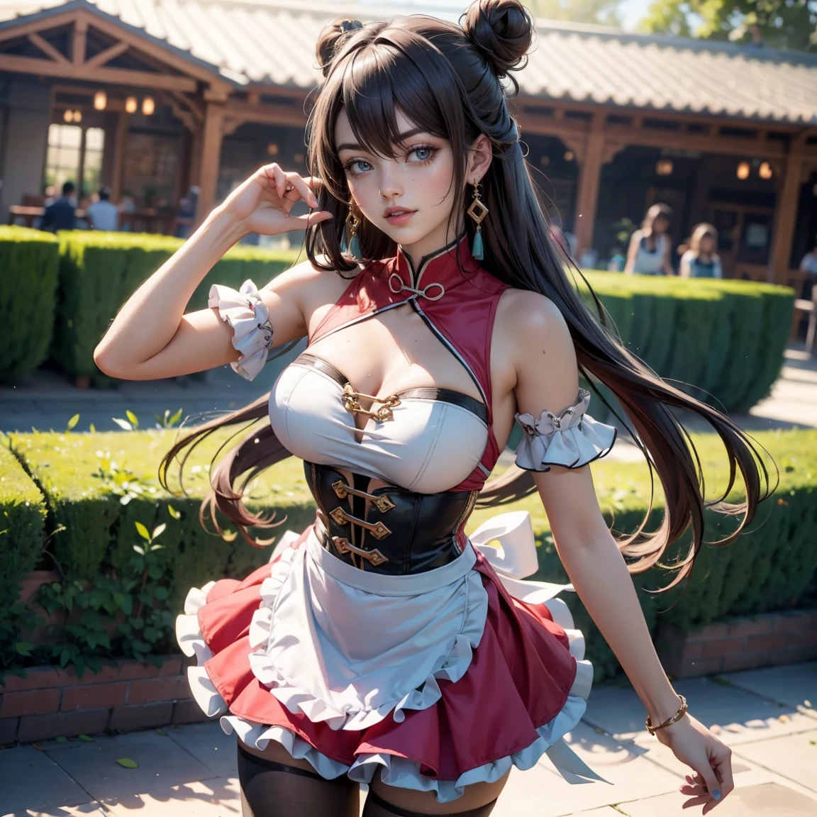 masterpiece、(top-quality:1.32), nffsw、( 超A high resolution: 1.3), (CG Unity 8k wallpapers:1.2), (Detailed eyes and skin:1.35), (detailed facial features:1.25), (Detailed eyes:1.36), precise and perfect human body structure, (Textured skin: 1.26), (Photorealistic Raw Photos: 1.27), award - winning photo, Depth of Picture, Shading by sunlight、
Tsurime、smirking mischievously、cleavage of the breast、Medium、Attractive thighs、juicy thighs、
Red hair, ((Side Ponytail:1.5)), thick bangs,
((Samurai costume:1.2))、skirt by the、long boots、 a wizard、Sorcerer、 Fantasia、Pillar of fire、Fireball、