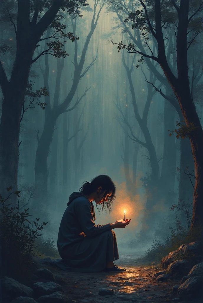 open mouth, (blonde girl with blue eyes in blue hoodie) ghost Buddhist monk knees praying,hands folded in a gesture of supplication, Short blonde Waves pixie hair, snub nose, Full nude Lips, many ghosts monks on background, without faces, shadows, night, jungle, smoke, fog, graphic style of novel comics, perfect hands, 2d, 8k, hyperrealism, masterpiece, high resolution, best quality, ultra-detailed, super realistic, Hyperrealistic art, high-quality, ultra high res, highest detailed, lot of details, Extremely high-resolution details, incredibly lifelike, colourful, soft cinematic light,