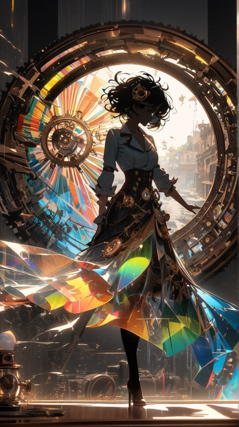 Rainbow colors、Rainbow colorsの機械式空飛ぶクジラ, steampunk, Dieselpunk, Clockpunk, Mysterious color scheme, Twilight light effect, Conceptual installation fantasy art, 2.5D, delicate and dynamic、16K, Ultra-high resolution, Ultra-high resolution, to be born,wonderful ,future、Rainbow colorsの、The world 30 years from now