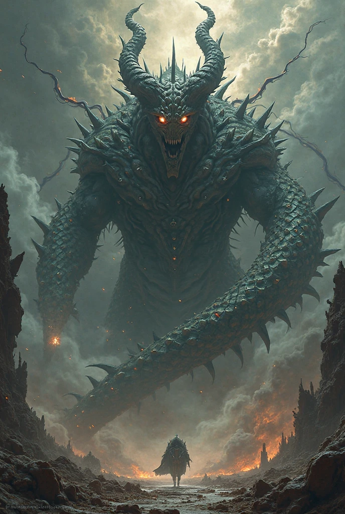 best quality,4k,8k, highres, masterpiece:1.2), ultra-detailed, extremely detailed eyes, extremely detailed body, (large masterpiece digital art), (detailed manga illustration), (detailed line art), ((perfect anatomy)), (intricate details:1.3), (ultra-detailed:1.3), (illustration:1.3), (sharp focus:1.3), (natural lighting:1.05), (vivid colors:1.3), (masterpiece), (best quality:1.4), (perfect anatomy:1.4), high quality, expressive eyes, 1 girl, breast, animal focus, bracelet, claws, dragon, magic energy, full body, gold eyes, slit pupils, horns, gold horns, dragon horns, demon horns, jewelry, monster, giant monster, no humans, open mouth, scales, fur, black fur, sharp teeth, solo, tail, teeth, sharp teeth, wings, outdoors, black scales, river, scales, scenery, sky, sunset, western dragon, yellow sky, ice, ice crystals, fire, blue fire, lightning, red lightning, elemental aura, particles, glowing particles, Jeff Bridges, ((cartoon style)), Marvel Cinematic Universe style, (((hell castle in the background))), soft bokeh of hellscape, Atey Ghailan, Jeremy Mann, Greg Manchess, Antonio Moro, trend in ArtStation, trend in CGSociety, Intricate, High Detail, Sharp focus, dramatic and photorealistic painting art by Midjourney and Greg Rutkowski,