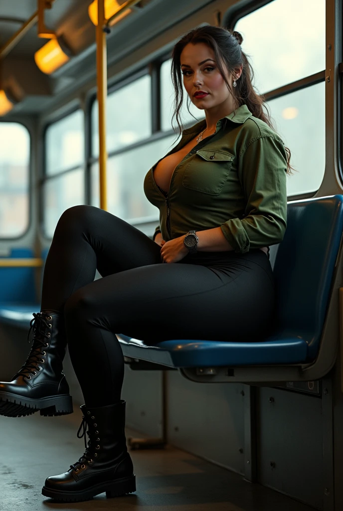 tanned Brazilian woman, two friends, muscular legs, muscular calves, Strong legs, muscular hips, wide hips, Curvy hips, high-heeled sandals, fishnet tights, Stilettos, summer romper, large ring earrings, Really wants to pee, riding the subway, sitting, looking out the window, wants to pee, desperately wants to pee, wants to urinate, Expression of shame on his face, embarrassment, bites his lower lip, full bladder, terribly wants to go to the toilet, anatomically correct, realistic,