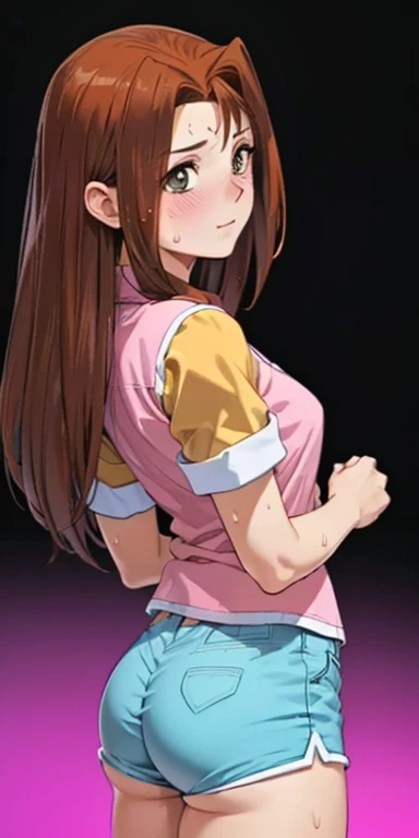 1 female, ONE PIECE STYLE, small kid dog girl, realistic lips oversized white t-shirt going all the way to the thighs, arms crossed propping up breast, hourglass figure, cat ears, in an apartment, sigh, light brown hair, purple eyes, laughing, best quality.