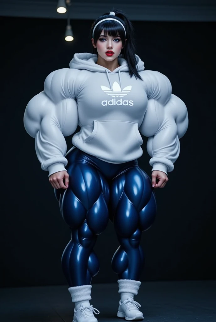 Chica enojada hermosa thicc, in boxing position, curvy athletic build, piel palida con pecas, cabello negro recogido, ojos negros, labios gruesos color rosa, cintura muy delgada, cadera muy ancha, piernas gruesas, culo muy grande, hip dips, pants cargo deportivos grises ajustados, small white hoddie, tenis jordan