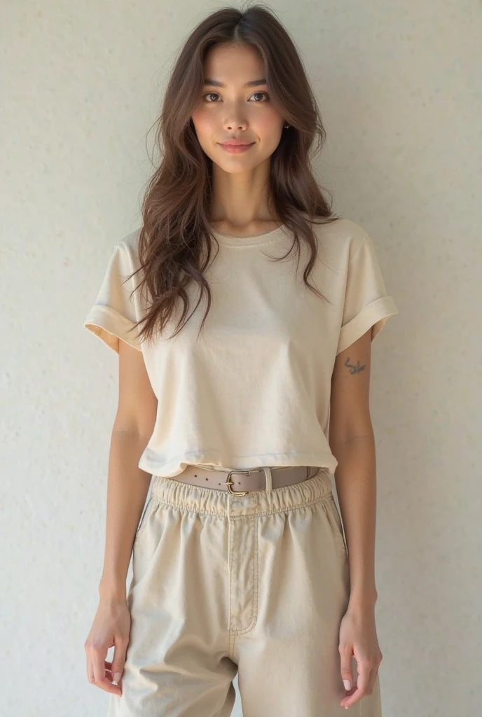 An attractive woman in her 20s, with light skin, natural, no make up, in skirt and white shirt, natural imperfections, hazel colored eyes, lush light brown hair, the photo should be a half-length portrait, shallow depth of field to emphasize the subject, taken using a Canon EOS R camera with a 50mm f/1.8 lens, f/2.2 aperture, shutter speed 1/200s, ISO 100 and natural light, Full Body, Hyper Realistic Photography, Cinematic, Cinema, Hyperdetail, Ultrahd, Color Correction, ultrahd, hdr, color grading, 8k –with 4:5 –g 2 –v 4"