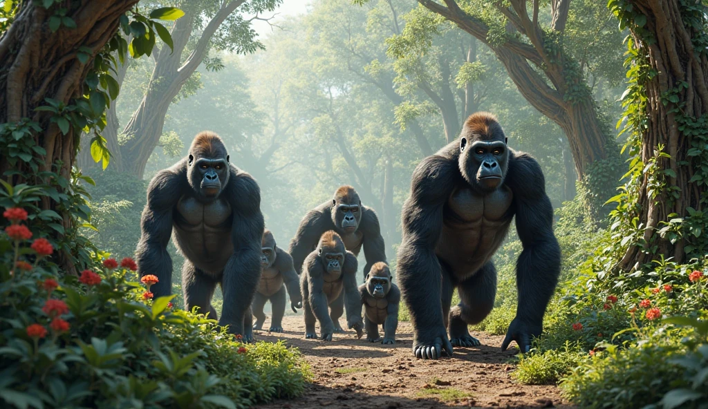 (nude) (Lara Croft, large breasts, sparse pubic hair) gangbang huge male gorillas with gorilla penis in ancient ruins in the jungle