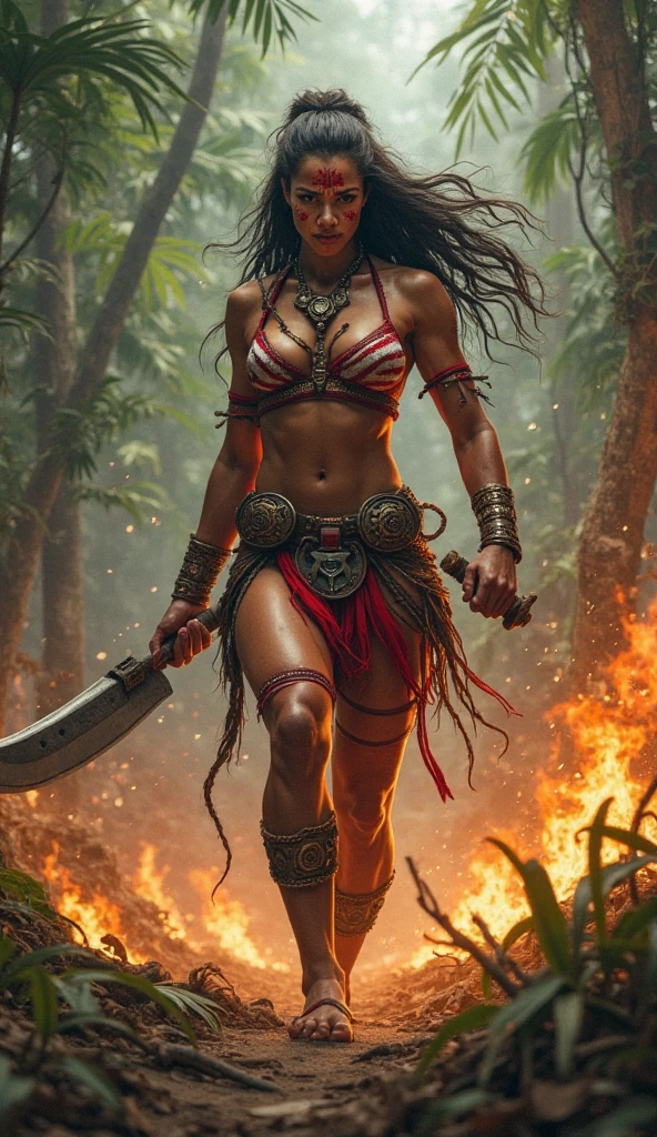 a feisty pirate queen, long red braided hair, barefooted, pet animal on her shoulder, detailed face, intricate costume, dramatic lighting, cinematic composition, vibrant colors, fantasy art, digital painting, best quality, 8k, ultra-detailed, realistic, photorealistic, physically-based rendering, vivid colors, dramatic lighting, cinematic composition