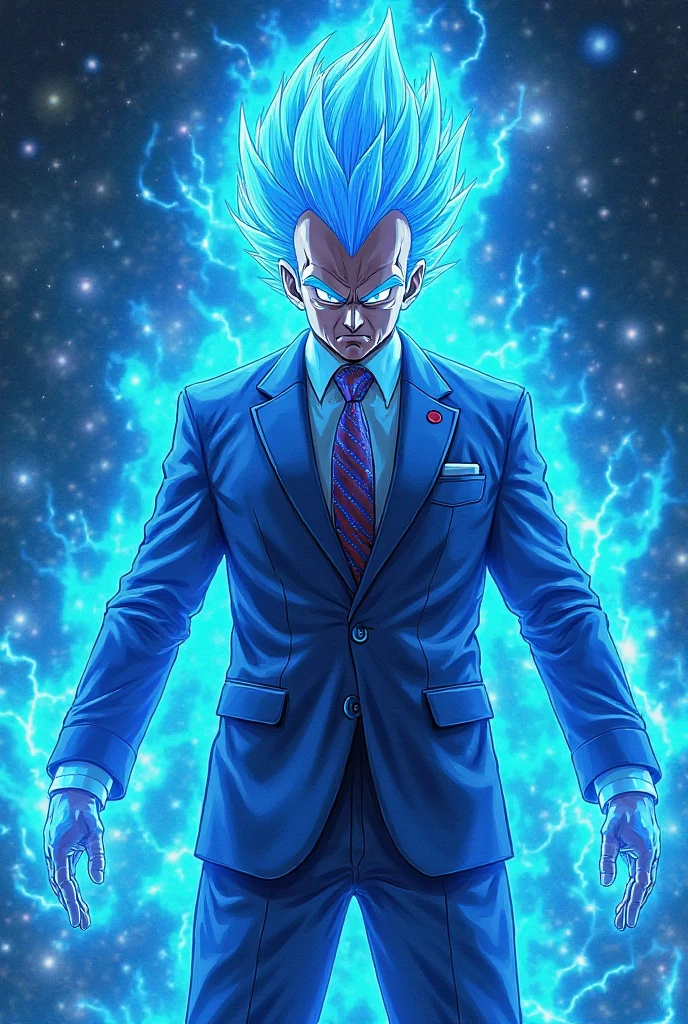 (masterpiece:1.2), better quality, Vegeta super Saiyan blue, blue hair (Blue Lightning:1.3) pointing at himself. --auto --s2