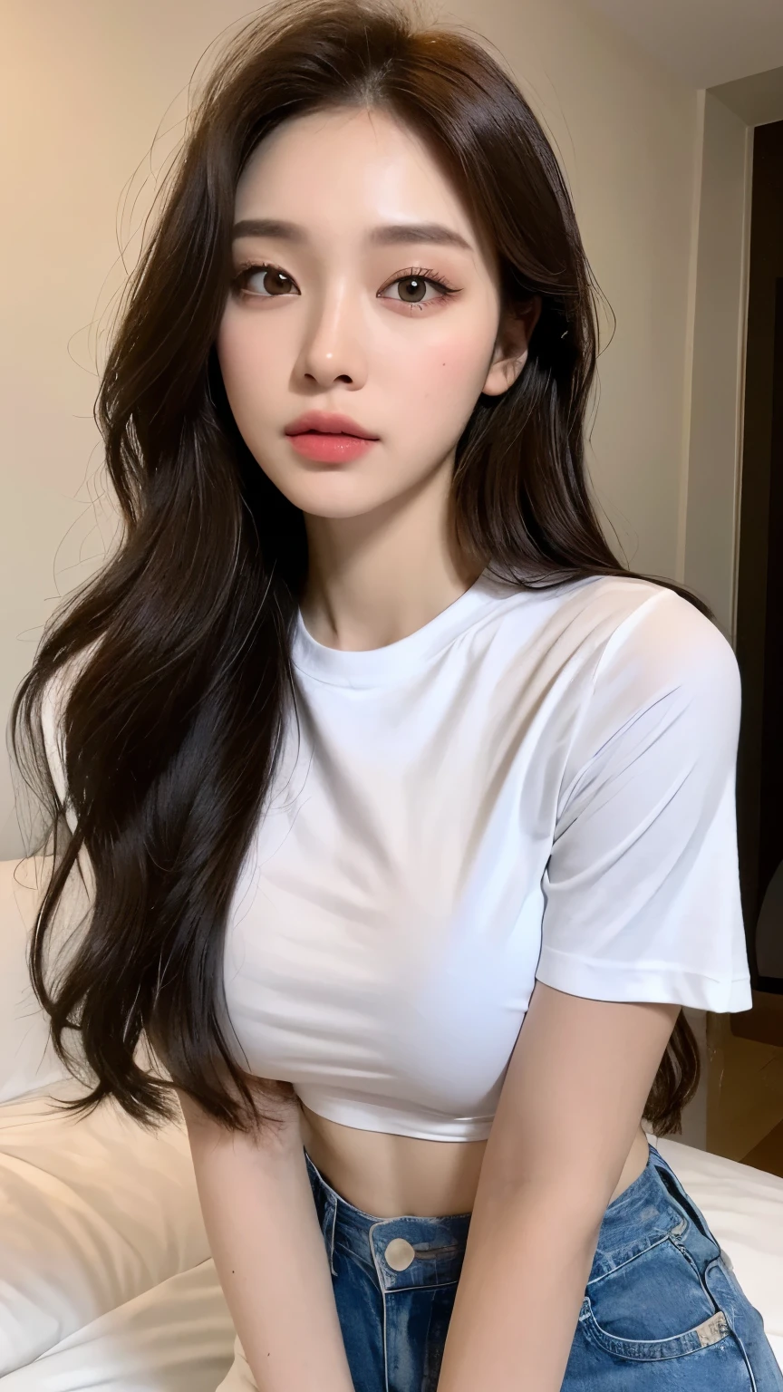 ((top-quality、8k、​masterpiece:1.3))、Beautiful woman with perfect body:1.4、slim abdomen:1.2、Longhair, normal breast, Highly detailed facial and skin texture, A detailed eye, delicate eyes, double eyelid, (smile), (full body shot), ((in the car 1.1)), (sitting in the car), ((wearing white t-shirt with short pant)), looking in front