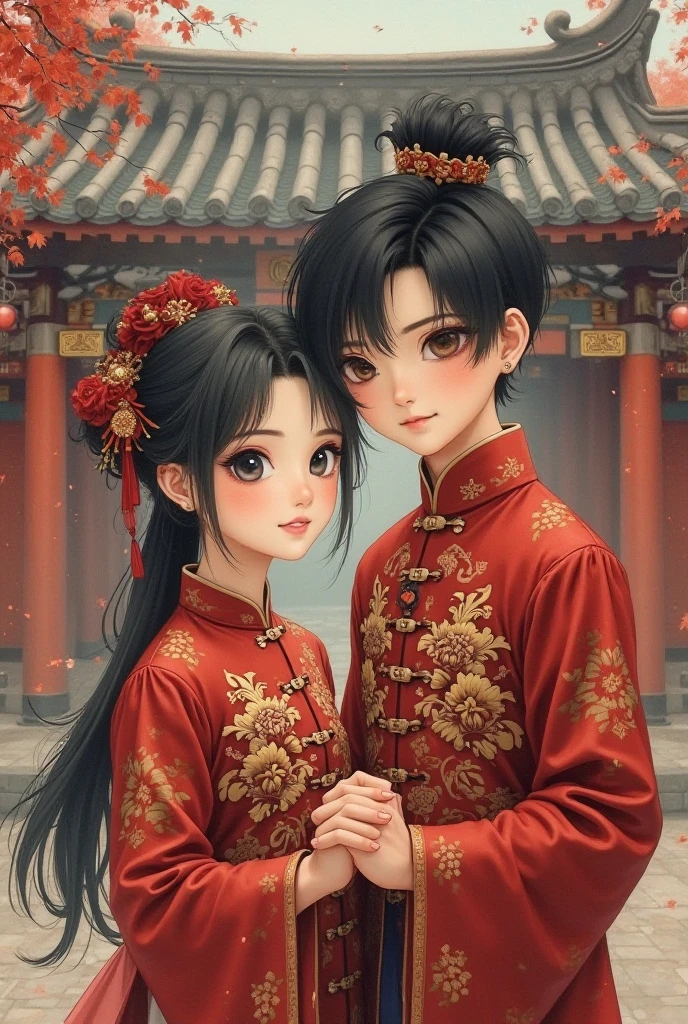 Period drama manga style A 15-year-old super beautiful Chinese girl with black hair in a bun cut(1 person) She is wearing a royal long-sleeved Chinese dress In a dimly lit bedroom Floral Futon She is forced to be held by the perverted old emperor while facing each other, and cries in fear. She exposes her nipples and faces the man as he inserts his penis into her pussy and they begin having sex. She wraps her legs around the man She loses her virginity and becomes pregnant She was given a deep kiss and had semen ejaculated into her with a high-speed piston.