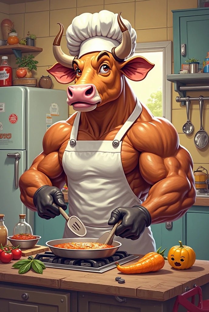 4k, high resolution, best quality, perfect colors, perfect shadows, posted on e621, portrait shot, furry body, solo, anthro brown bull, (monotone brown fur, anatomically correct bovine tail:1.3), male, (middle-aged, mature:1.2), (curved bovine horns), (grey beard:1.35), (strongman, heavily muscular, beefy, massive, veiny, buff, manly, masculine:1.4), bare torso, correct anatomy, (photorealistic fur, detailed fur, epic, masterpiece:1.2), (by Taran Fiddler, by Chunie, by Rukis, Bonifasko lighting), (nails on hands), detailed bull eyes, detailed modern kitchen background, Nordic style kitchen, inside apartments, suburban town, (white boxer briefs:1.3), smile